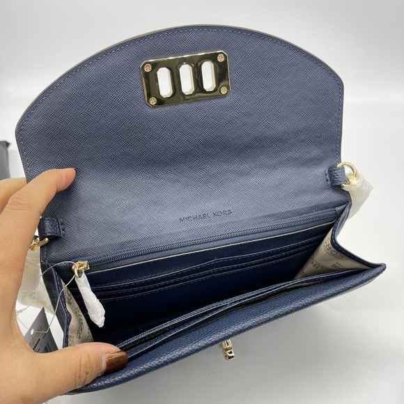 Michael Kors Karson Wallet Clutch Crossbody Navy Leather 35T8GKRC7L NWT Org $248 - Picture 5 of 9
